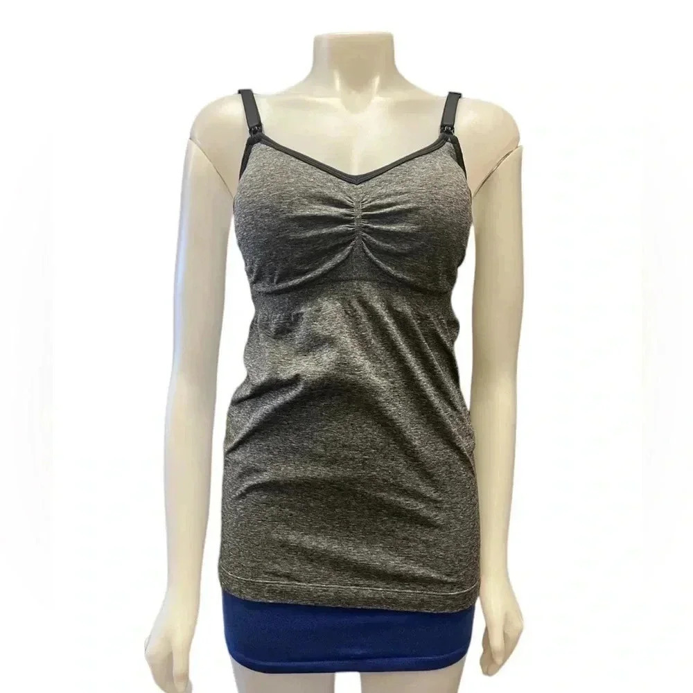 Bravado Basics Maternity Nursing Slimming Long Black Grey Tank Top Size XL